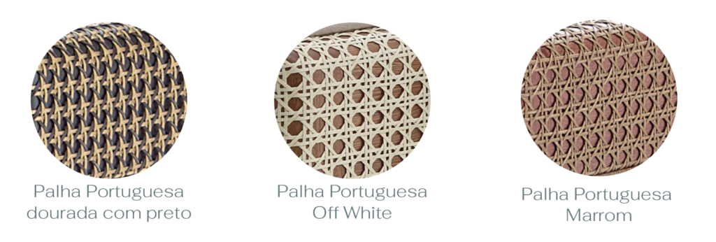 palha portuguesa dourada com preto, palha portuguesa off white e palha portuguesa marrom